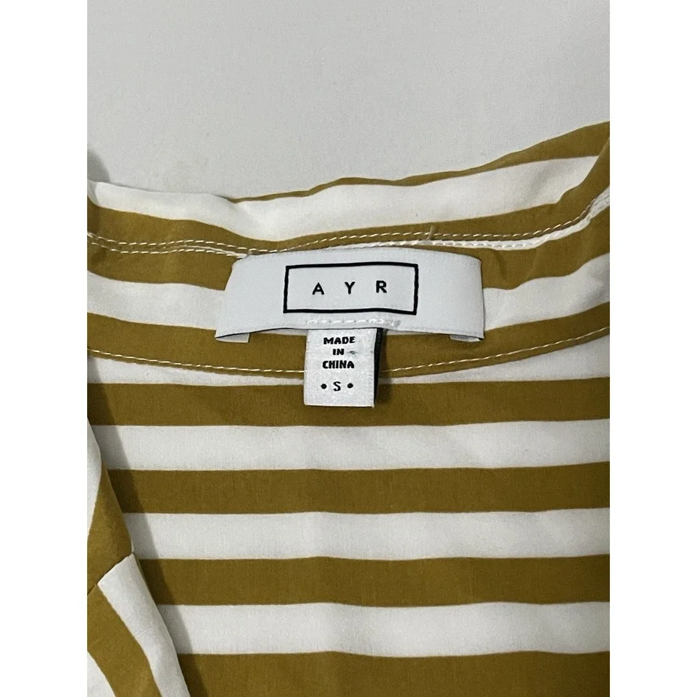 AYR Women's The Deep End Yellow White Striped Buttoned Down Silk Blend Shirt‎ S - Picture 2 of 8